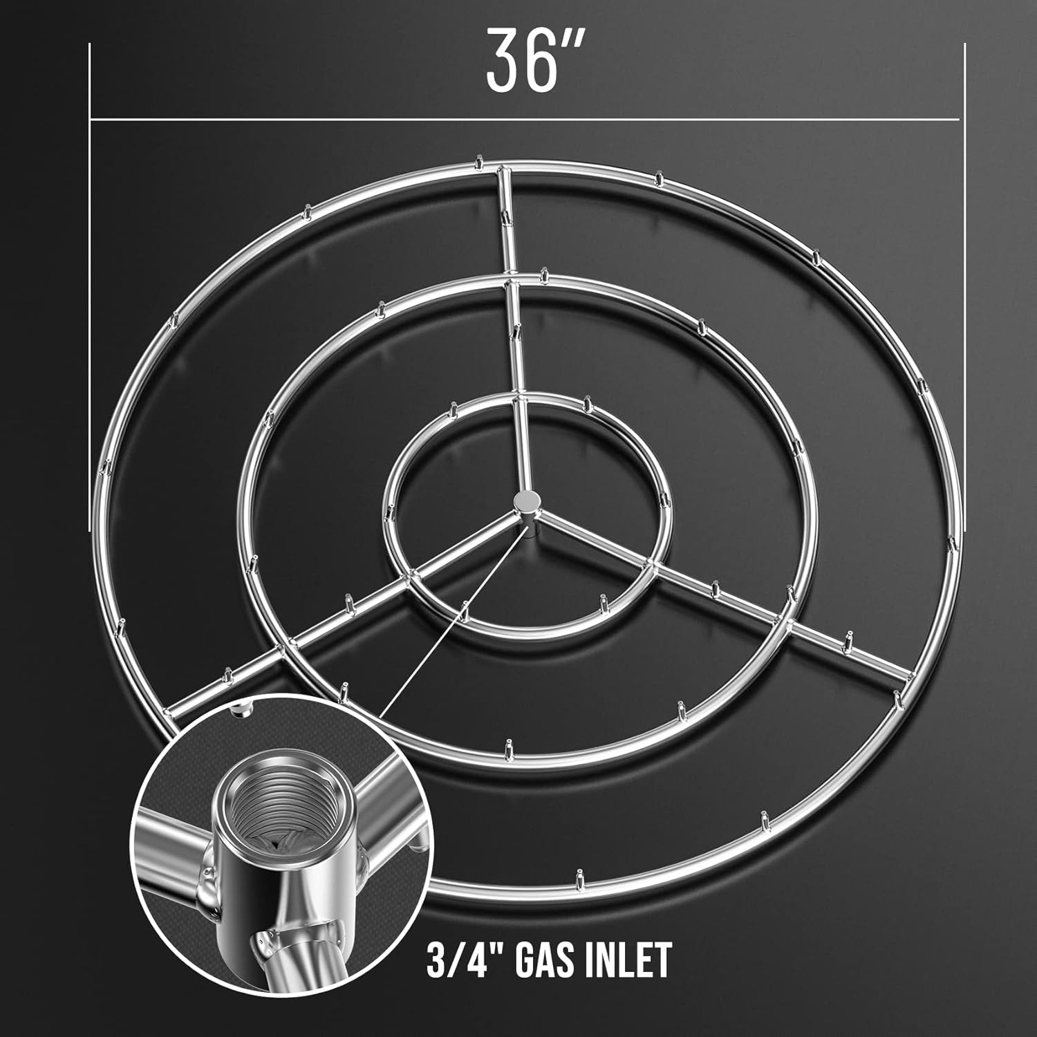 Skyflame 36-Inch Round Stainless Steel Fire Pit Jet Burner Ring - High Flame…