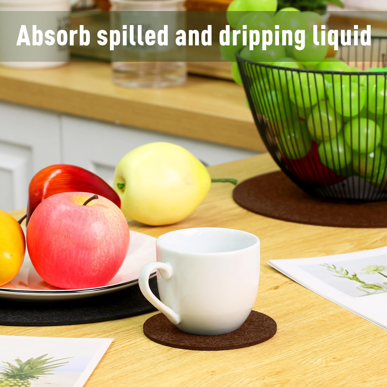 Patelai Plant Coasters 4 Sizes Felt Cork Plant Reversible Round 4/6/ 8/10 Inch Fabric Cork Trivets Pads for Drinks Absorbent Waterproof Tray Pot for House Indoor(Dark Brown, Charcoal,16 Pieces)