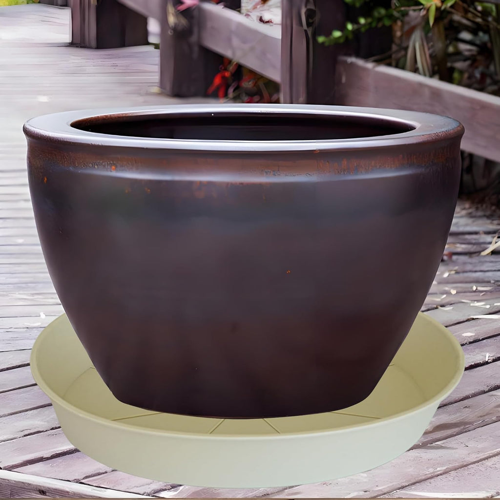 2 Pack of 16 17 inch Plant Saucer (15 inch Base), 2.3" Depth, Plant Trays for Pots, Plastic Plant Saucers for Indoors, Bird Bath Bowls, Flower Pot Drip Trays for Planter (17", Beige)