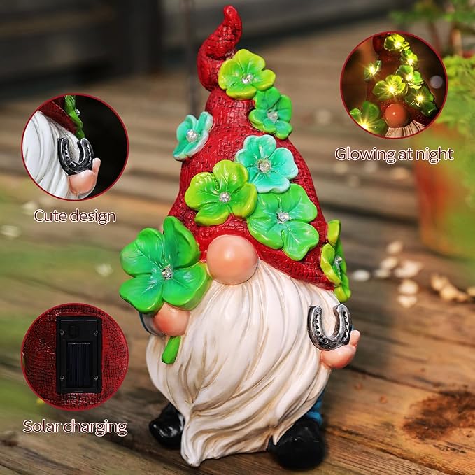 Garden Gnome Statue with Solar Lights Large Sculptures Funny Triple Gnome Outdoor Patio Lawn Yard Garden Decor Gifts for Women Mom 11in Spring Gnomes Outdoor