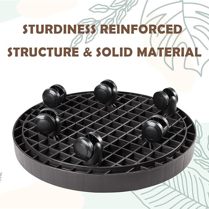 11 Inch Planter Caddies Rolling Saucer Caddy with Wheels, Heavy Duty Wheeled Stand for Potted Plant, Round Coaster Roller Base Tray with Casters, Flower Pot Dolly Holder for Indoor Outdoor