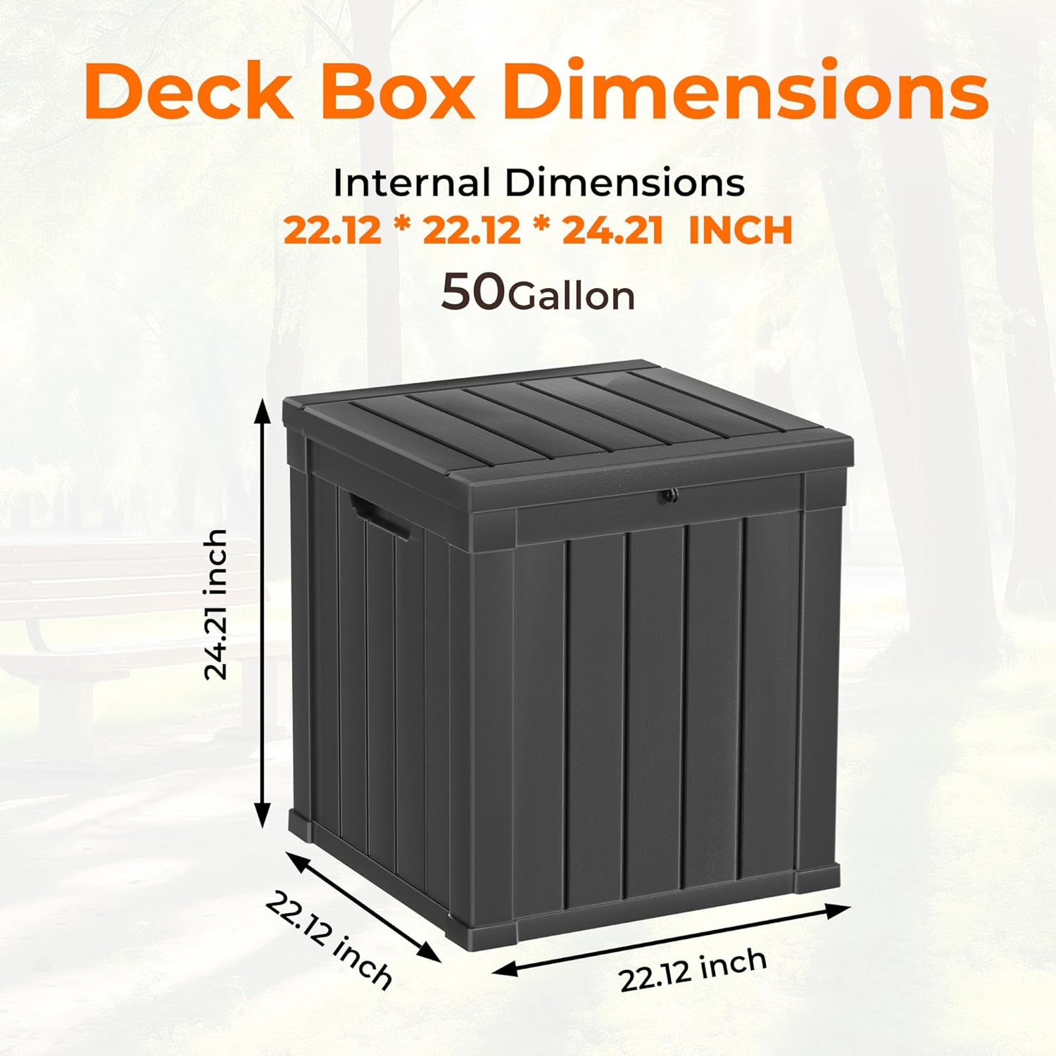 50 Gallon Deck Box, Resin Outdoor Indoor Waterproof Storage Box, Lockable Storage Box With Handle for Patio Furniture - Garden Tools - Swimming Pool Tools UV-Resistant, Black