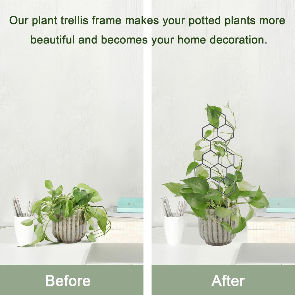 Small Trellis for Potted Plants, 15.94 inch Metal Plant Trellis for Climbing Plants Indoor Pot Honeycomb Shape Lattice for Ivy Vines Hoya Houseplants Flower 2 Pack