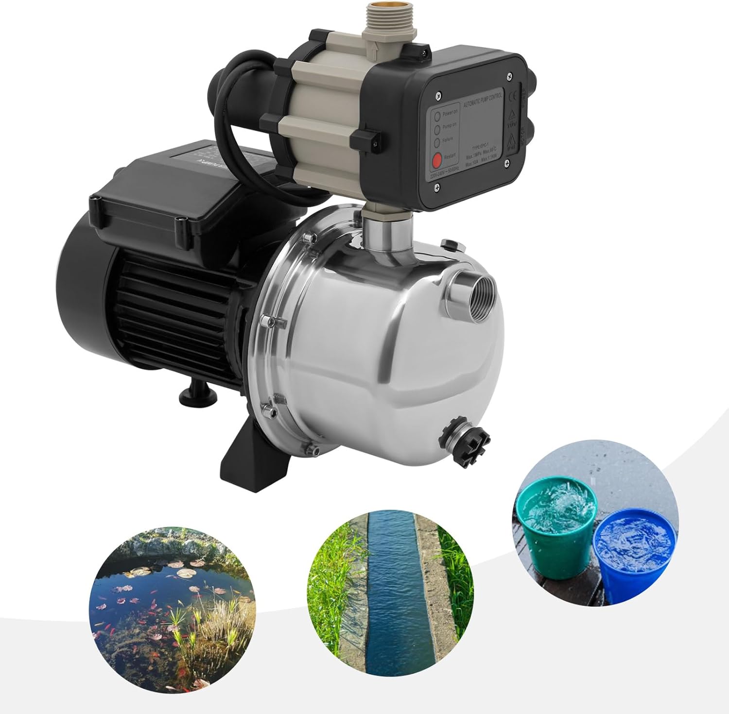 1.5HP 1200GPH 164ft Head Garden Hose Water Booster Pump - 115V Shallow Well Sprinkler Pump with Automatic Controller - High-Flow Irrigation, Draining & Water Transfer Jet P ump