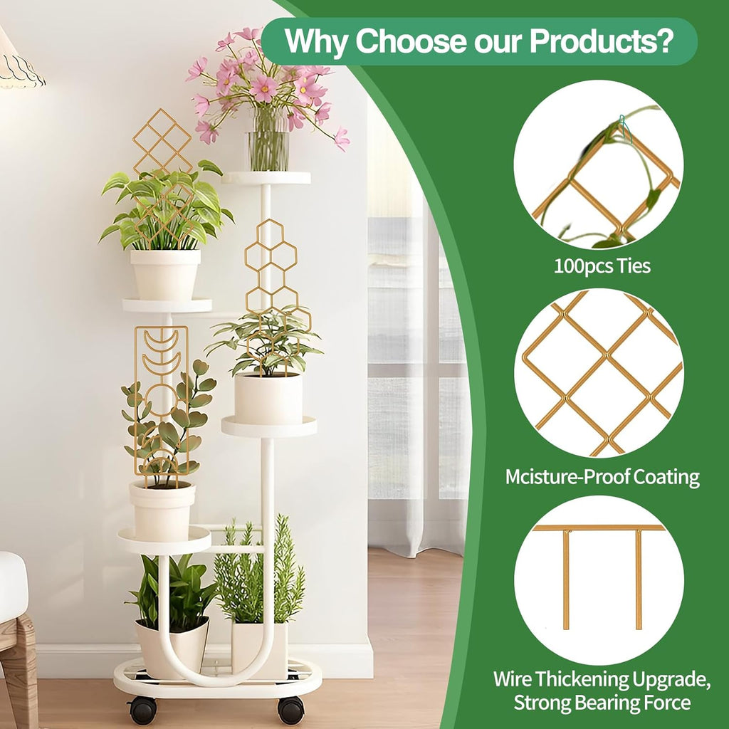 Plant Trellis for Climbing Plants Indoor, 16.75 Inch Gold Small Garden Metal Houseplant Trellis for Potted Plants Outdoor with Different Patterns for Vine Ivy Flower Plant Support Lover Gifts Lattice