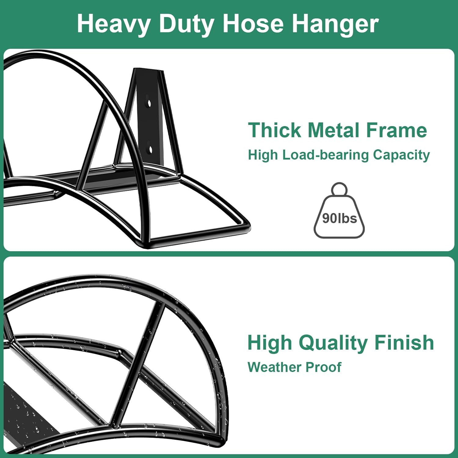TomCare Garden Hose Holder Wall Mount Metal Water Hose Holder Holds 125Ft Hoses Heavy Duty Hose Hanger Sturdy Hoses Storage Organizer for Outside Yard Garden, Black