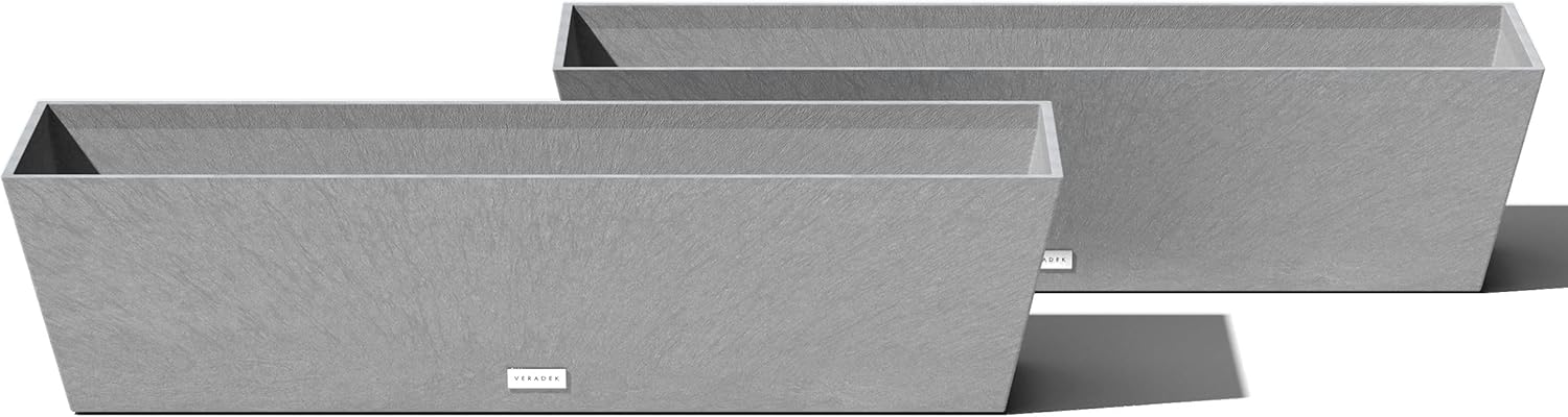 Veradek Pure Series Window Box Planter - Long Rectangular Planter for Indoor or Outdoor Windowsill/Balcony | Durable All-Weather Use with Drainage Holes | Modern Decor for Herbs, Small Plants, Flowers