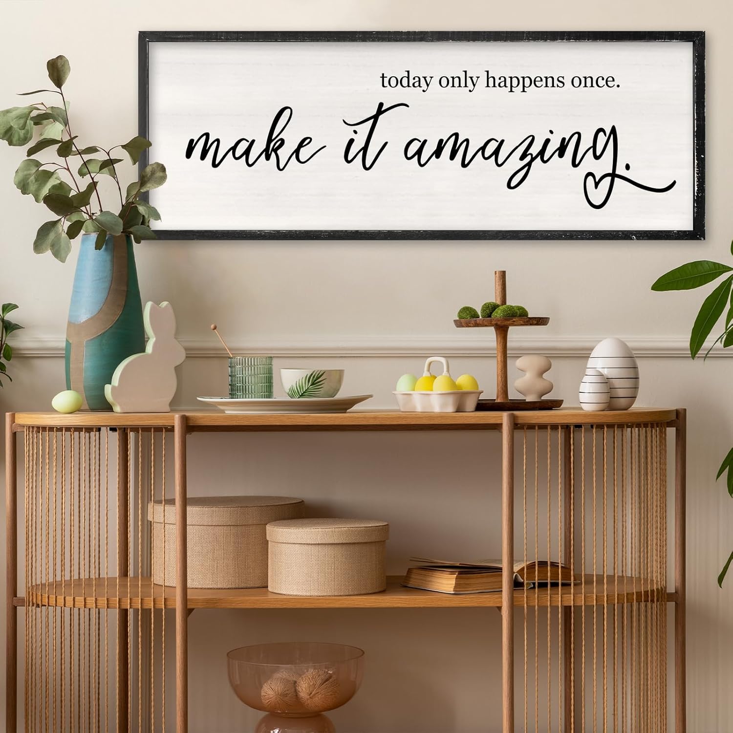 Today Only Happens Once Make It Amazing Wall Art Decor 40x15 Inch Large Inspirational Quote Sign Rustic Living Room Vintage Wood Frame Office Motivational Home Wall Hanging (Black)