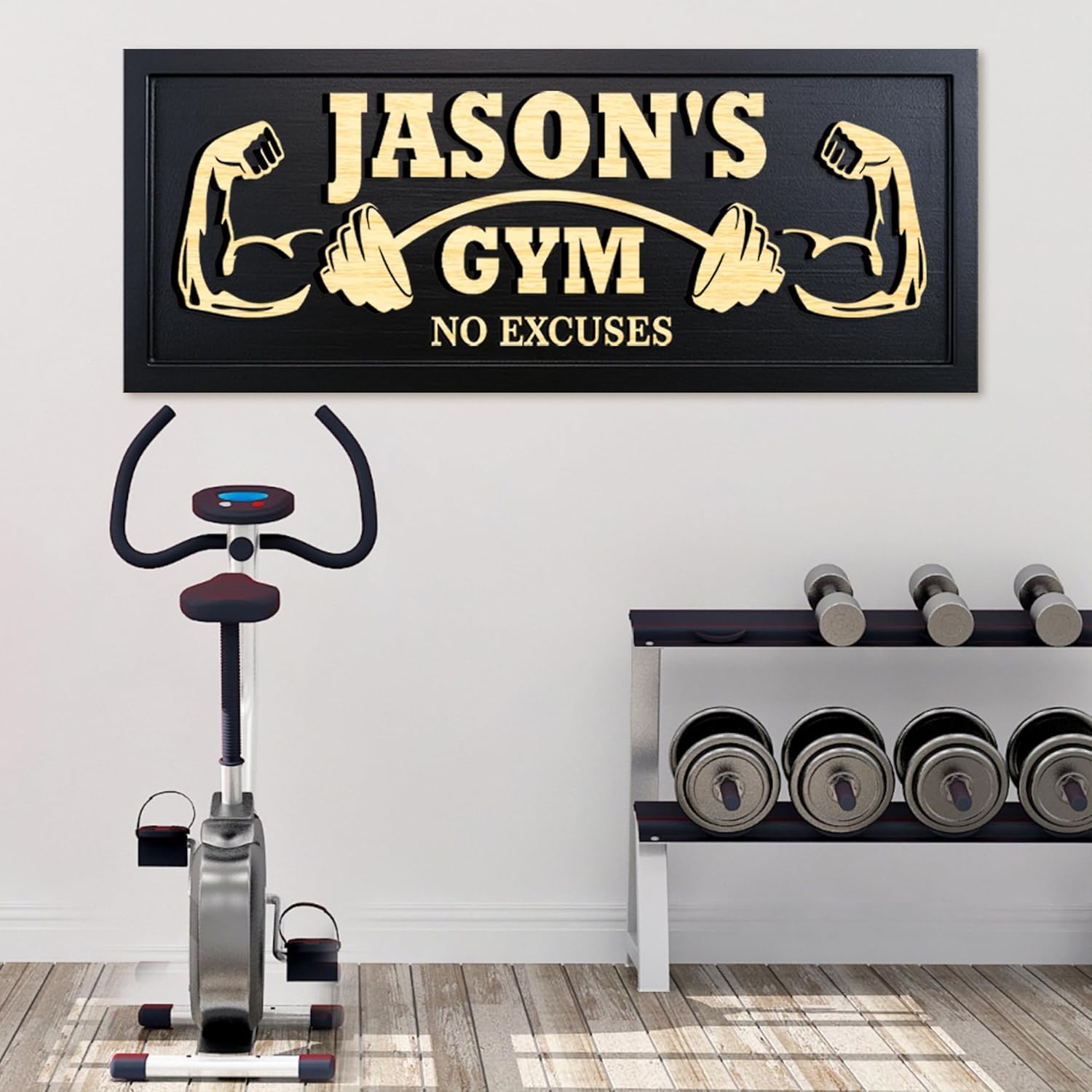 Personalized Wooden Gym Sign Custom Engraved Name Plaque Rustic Wall Decor for Home Gym Fitness Studio with Multiple Sizes and Colors