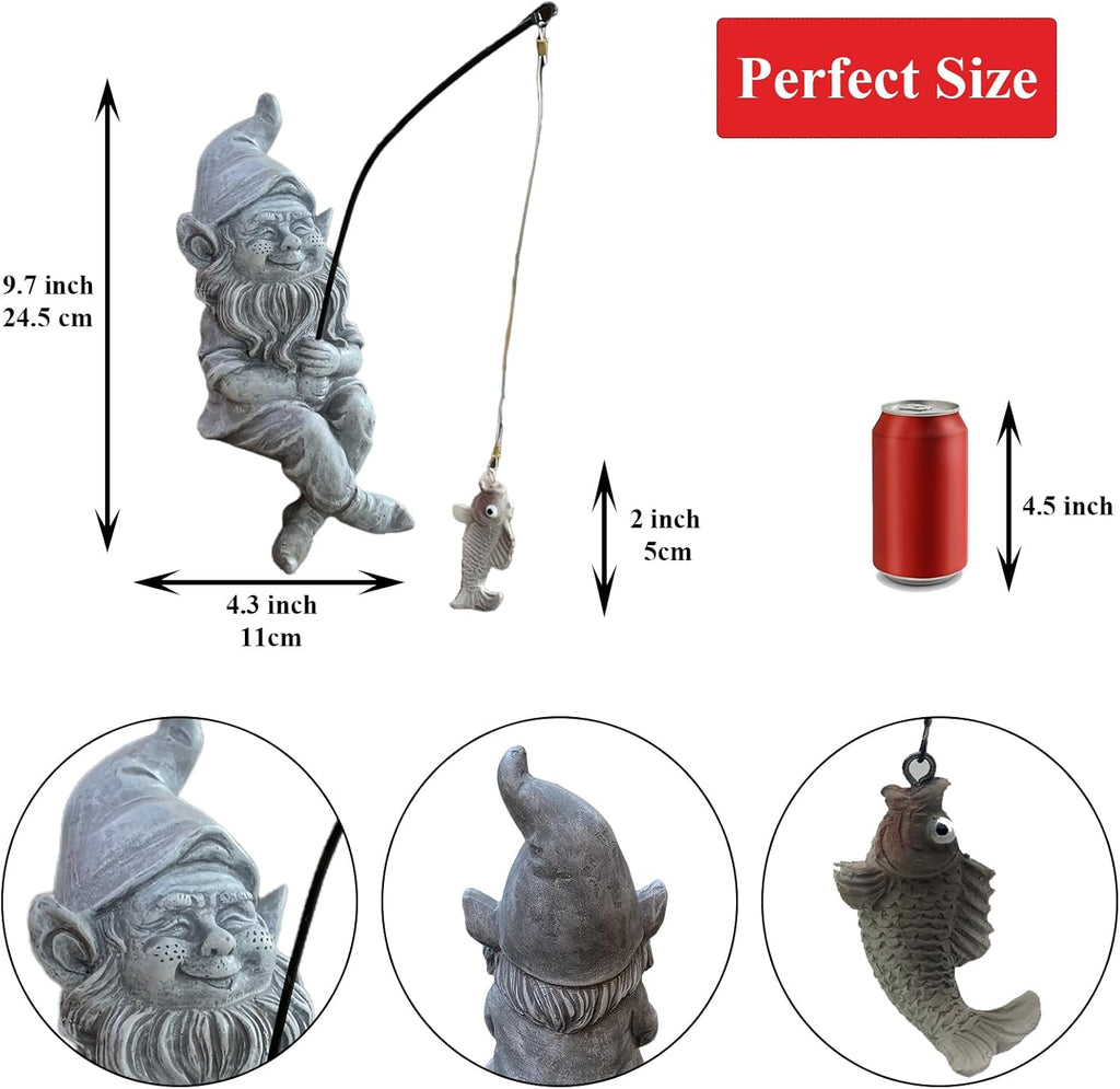 Fishing Gnomes Decoration for Yard Outdoor Garden Decor 9.7 Inch Tall Gnome Statue for Koi Pond, Waterfalls or Poolside Ornaments, Fisher Guy Outdoor Statues, Gift for Mom & Women