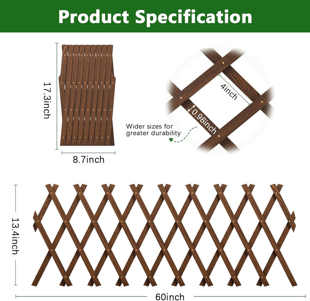 Expandable Garden Trellis, 13.4" x 60" Trellis for Climbing Plants Outdoor, Wooden Lattice Fence Wall Panel Lattice Panels for Outside, for Climbing Plants Vine Ivy Rose Cucumbers Clematis