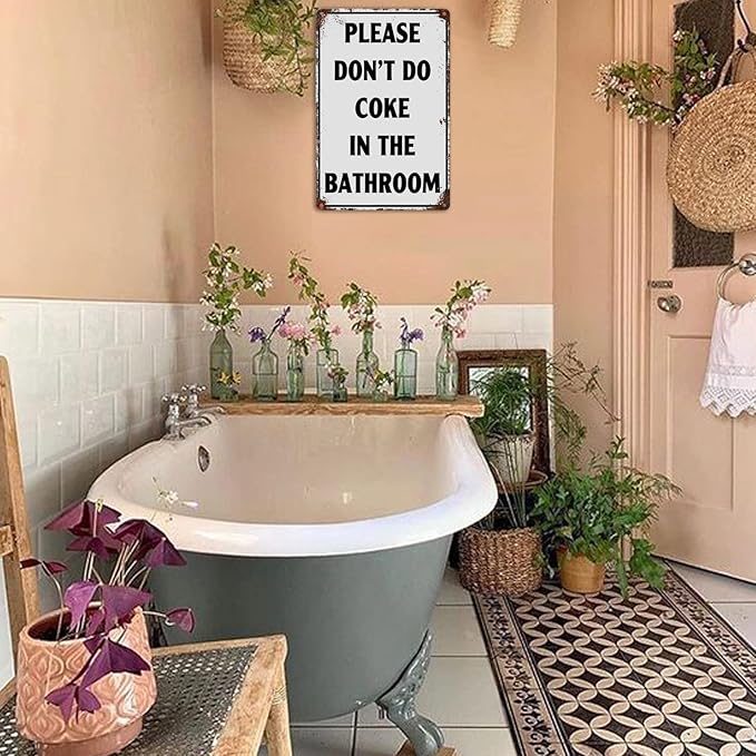 Please Don'T Do Coke In The Bathroom Sign Funny Room Decor For Men Cool Tapestry For College Dorm Metal Tin Signs Man Cave Decor Toilet Sign White 12 X 8 Inch