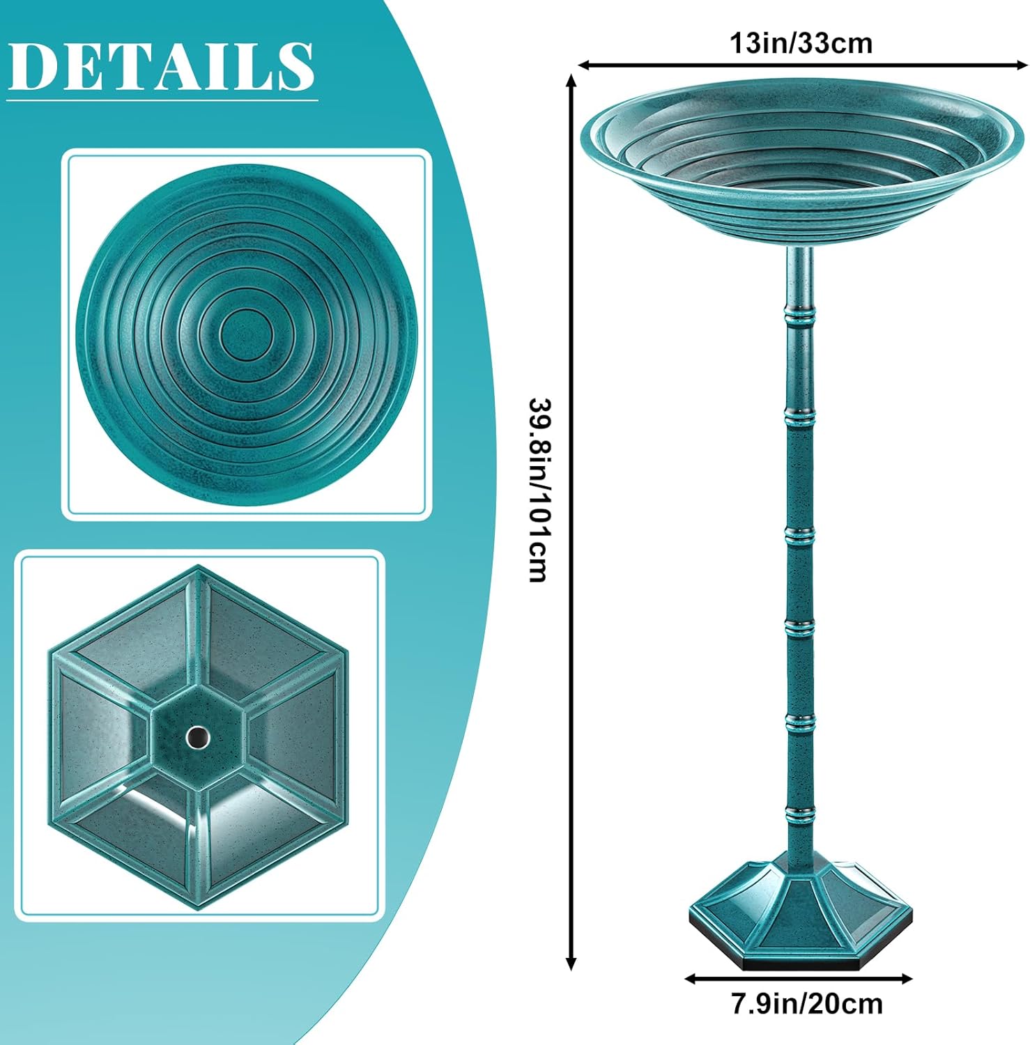 Bird Bath for Outside with Pedestal, Vintage Freestanding Garden Metal Birdbaths & Birdfeeder, Birdbaths Bowl Bird Baths for Outdoors Yard Garden Lawn Decor (Green)