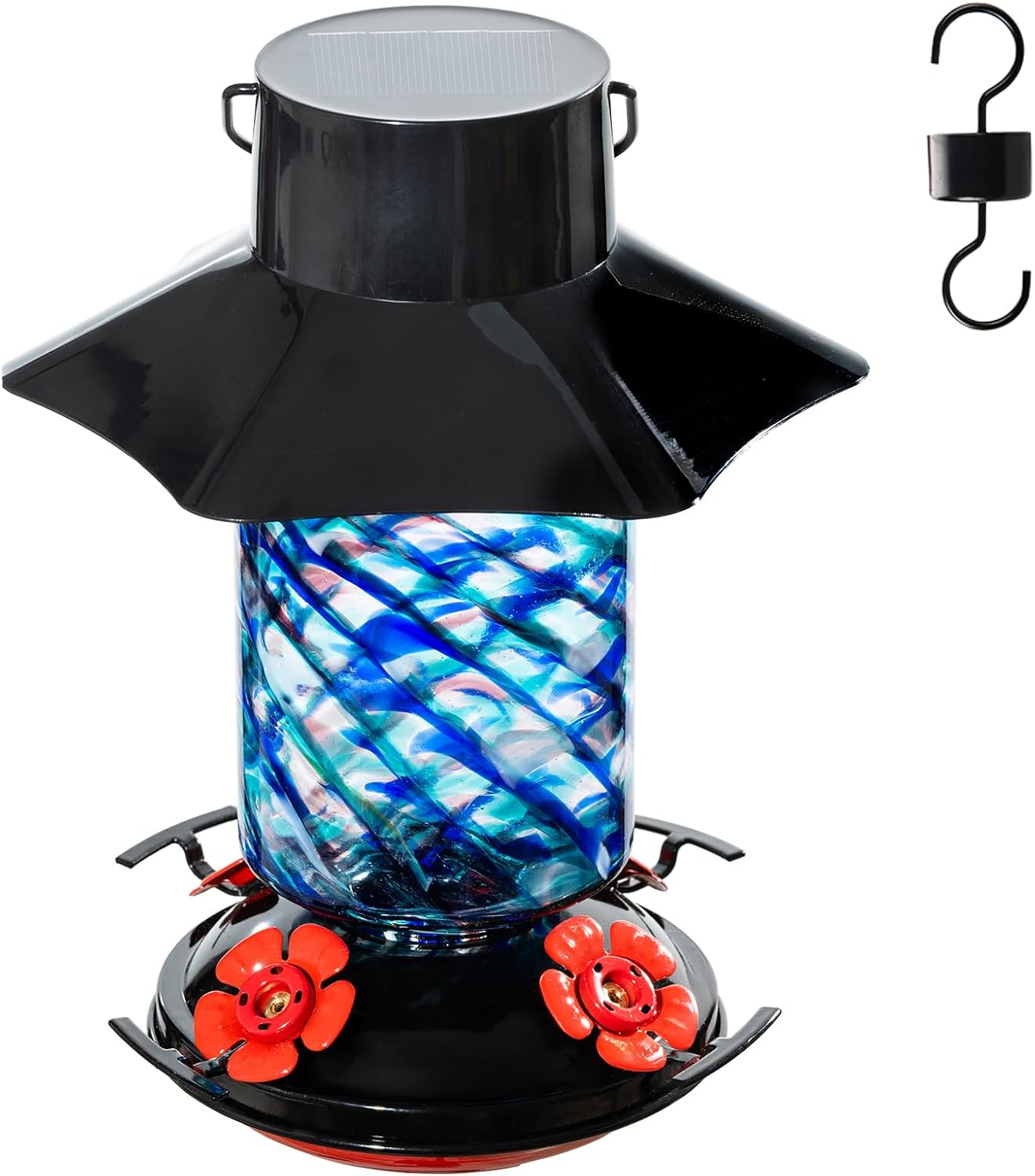 Muse Garden Gifts for Women Solar Hummingbird Feeders for Outdoors Hanging Ant and Bee Proof, Hand Blown Glass Lantern Garden Decor, Moms Birthday Unique, 28oz, Blue Mermaid