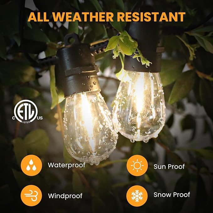 104FT(98+6) Solar String Lights Outdoor Waterproof, Solar Powered Patio Light with 30+2 Dimmable S14 Edison Bulbs Shatterproof & Remote Control, Solar String Lights for Outside Garden Backyard