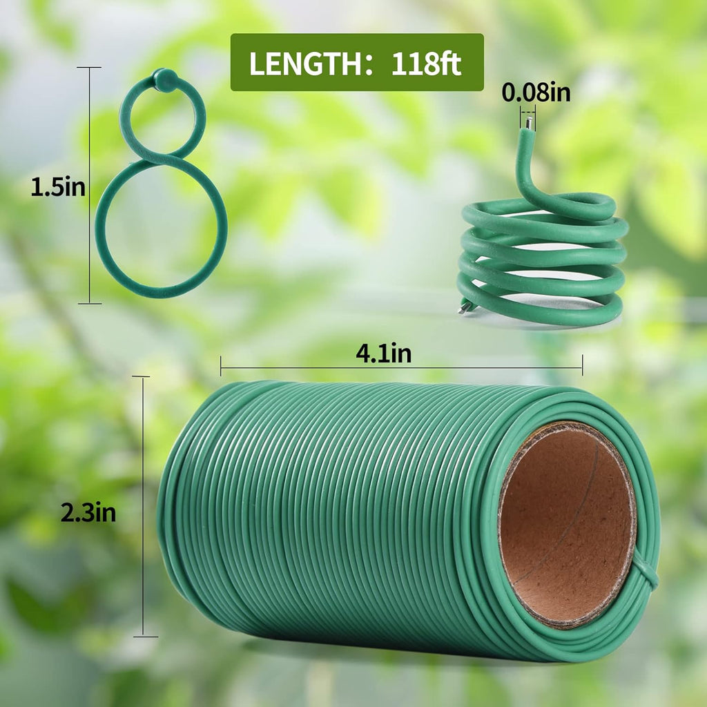 118ft Soft Green Twist Garden Ties with 20PCS Clips for Plants - 2mm Diameter