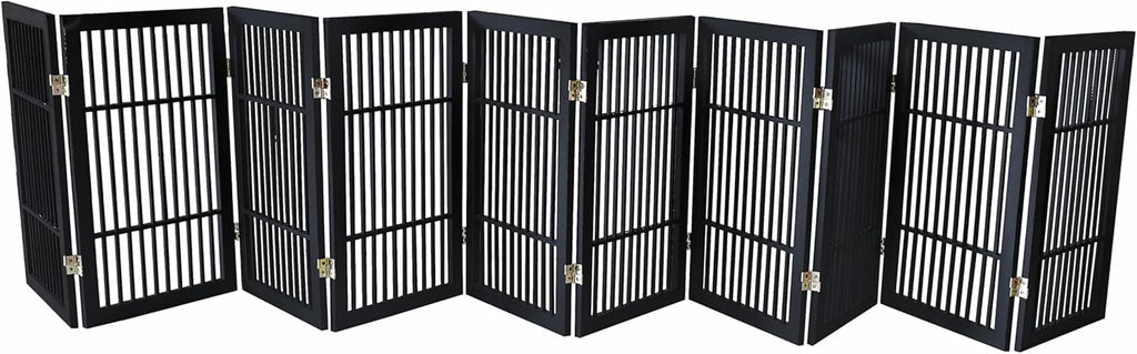 Pet Dog Gate Strong and Durable Freestanding Folding Acacia Hardwood Portable Wooden Fence Indoors or Outdoors by Urnporium (Black Pet Gate, 10 Panel 30" Tall)
