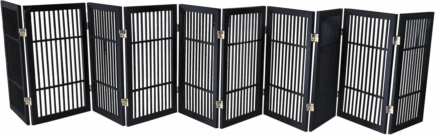 Pet Dog Gate Strong and Durable Freestanding Folding Acacia Hardwood Portable Wooden Fence Indoors or Outdoors by Urnporium (Black Pet Gate, 10 Panel 30" Tall)