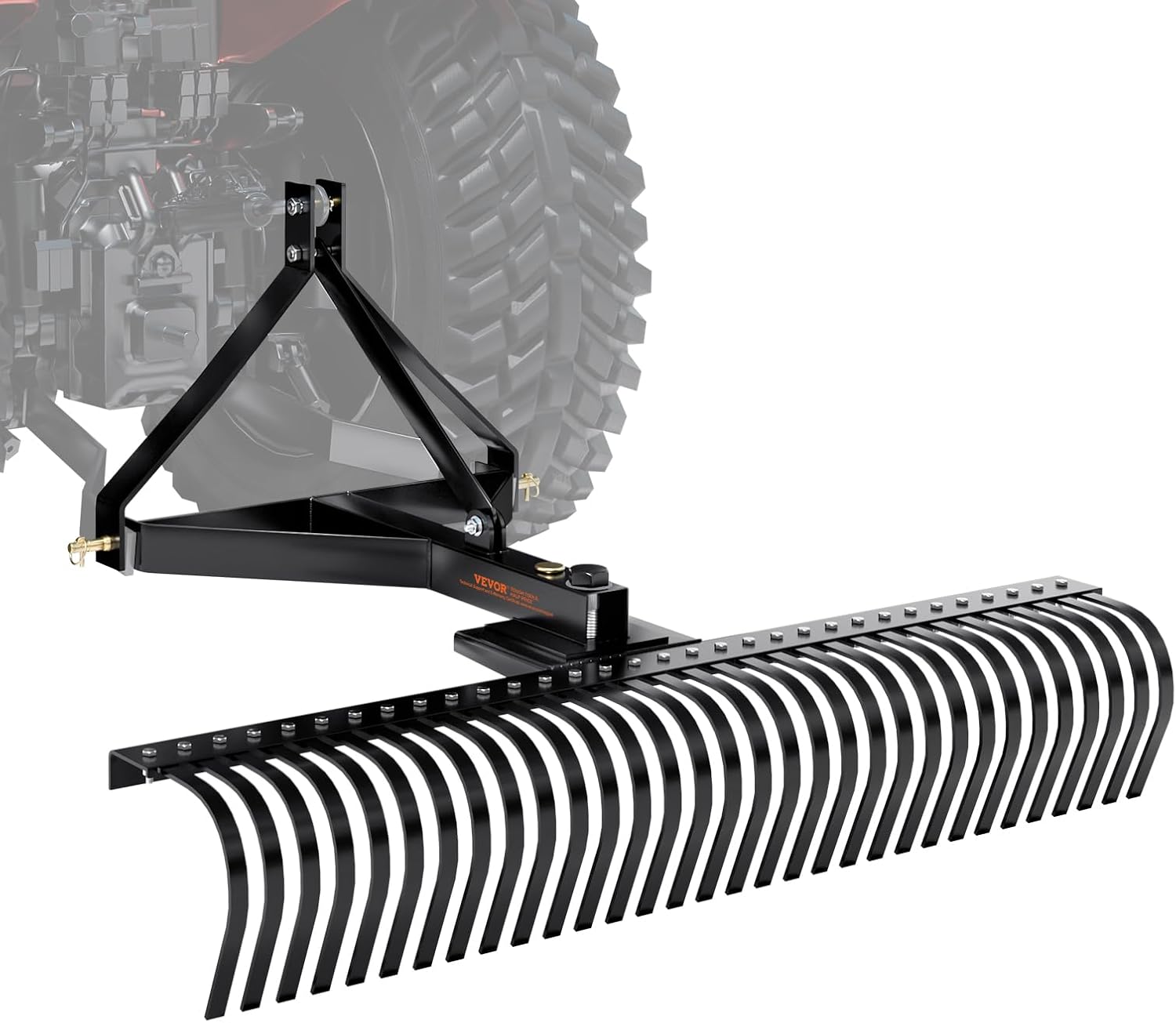 VEVOR Tow Behind Dethatcher, 60-inch Tow Dethatcher with 32 Steel Tines, 3-Point Lawn Dethatcher Rake with Attachments for Tractor, Landscape Rake for Garden, Farm, Grass