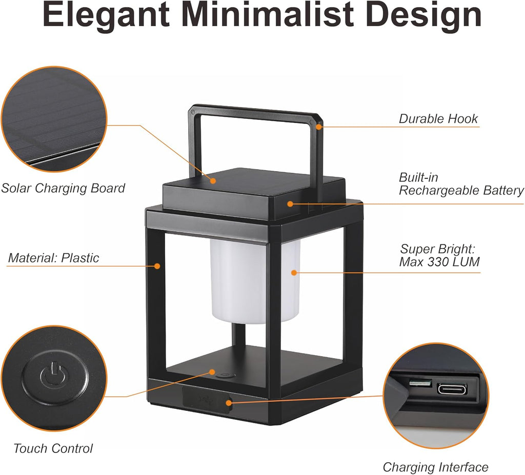 LETRY Outdoor Table Lamp, Brightness LED Nightstand Lantern, Portable Rechargeable Solar Lamp Waterproof, Touch Control Outdoor Lamps Cordless Lights Decorative for Patio/Walking/Reading/Camping