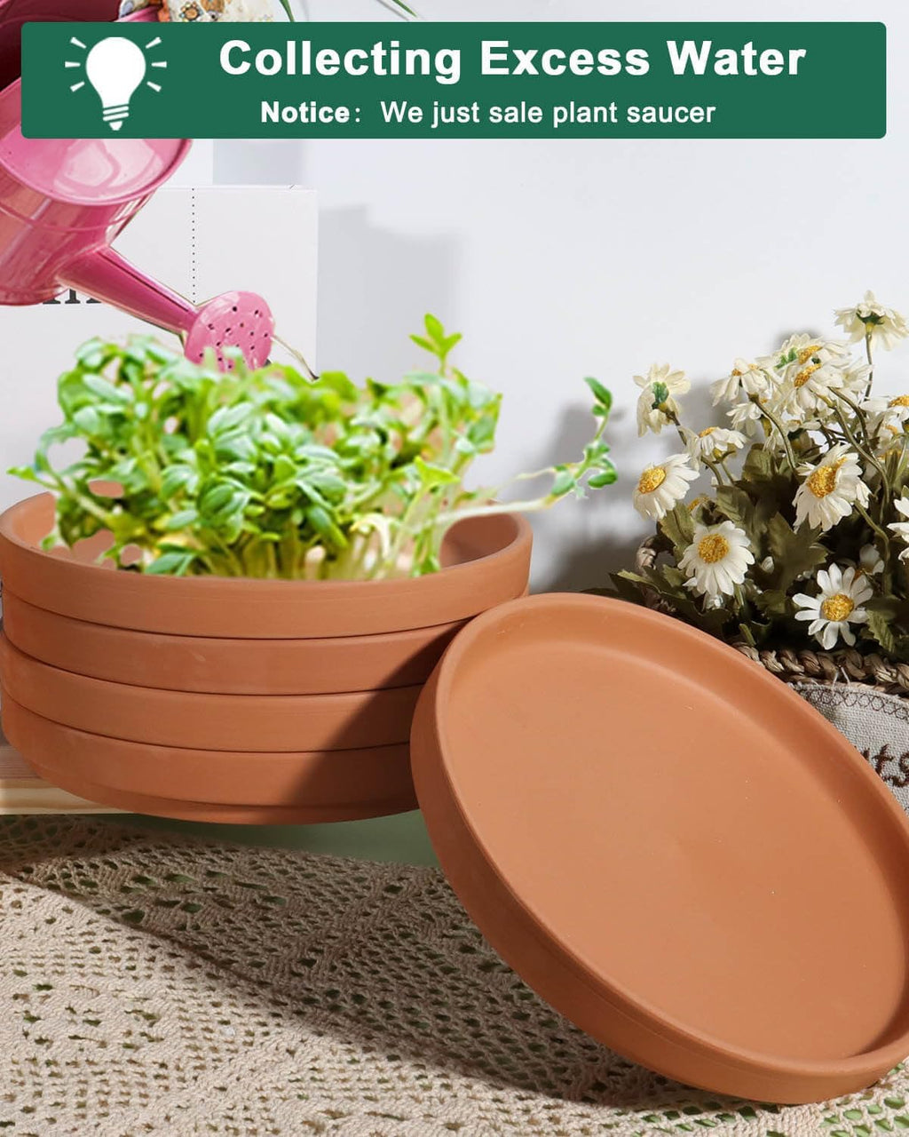 vensovo 7.2 Inch Terracotta Plant Saucer Pots Tray - 6 Pcs Round Planter Saucers for Indoor & Outdoor Plants, Large Clay Trays Perfect for 6 Inch 6.5 Inch 7 Inch Flower Pot