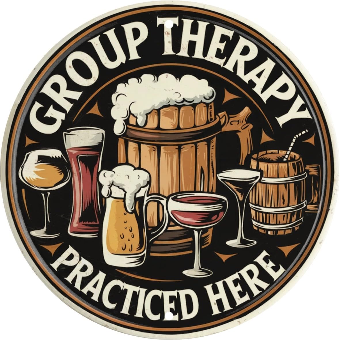Vintage Beer Bar Art Poster Group Therapy Practiced Here Metal Sign for Home Decor Suitable for Man Cave Backyard or Bar Wall 8x8 In