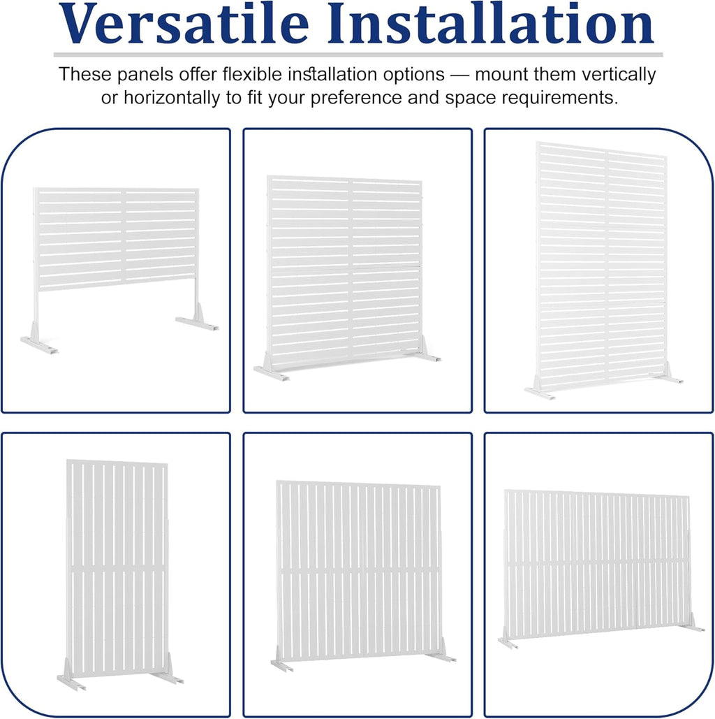 FENCY Outdoor Privacy Screen, 72" H×47" W Metal Privacy Screen, Outdoor Freestanding Privacy Screen & Panels for Deck Patio Balcony(White-Louvered)