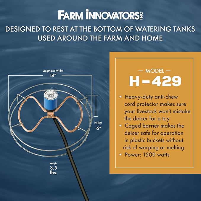 Farm Innovators 1500 Watt Cast Aluminum Submergible Water Tank Deicer, with Self Regulating Thermostat and Anti Chew Cord Protector, 2 Pack