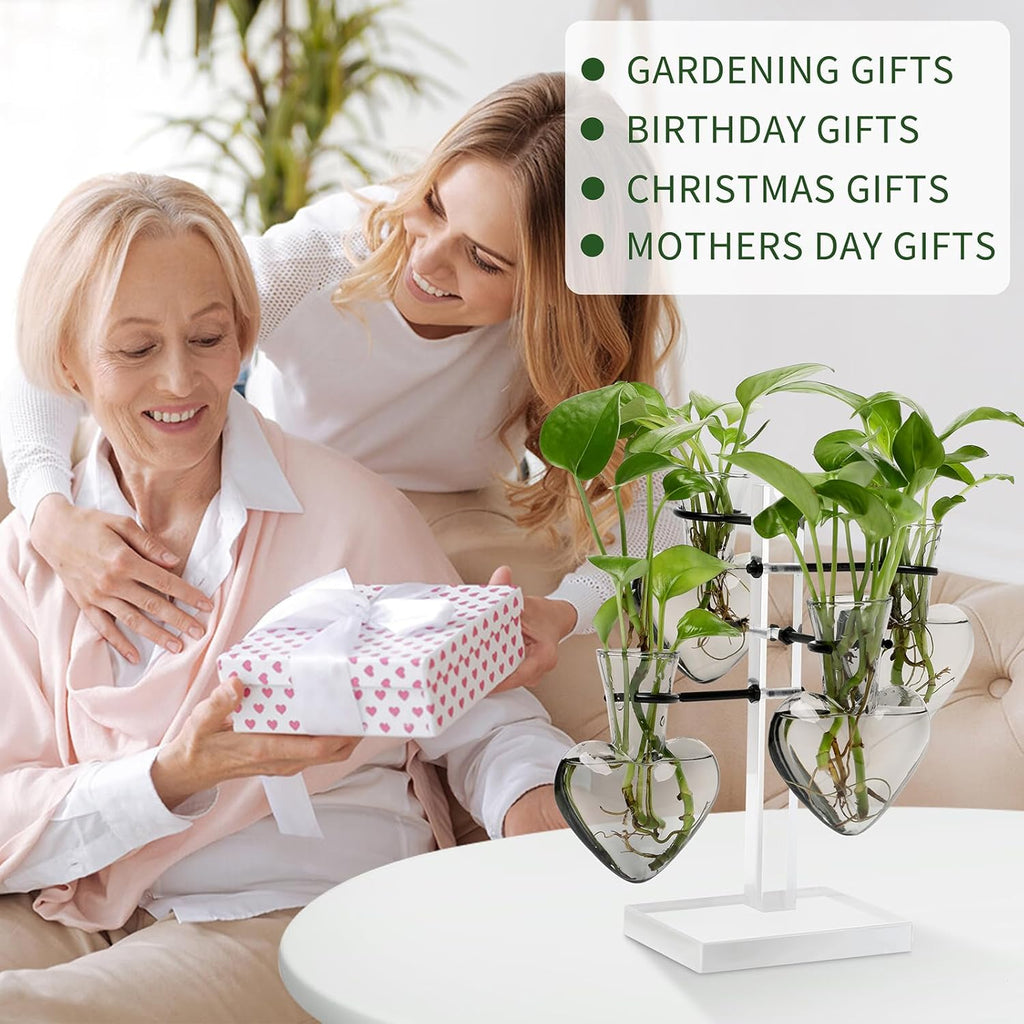 Clear Plants Propagation Stations Terrarium Kit Birthday Gift for Women for Indoor Home Office Decor Acrylic Plant Accessories - 4 Love Hear Vase