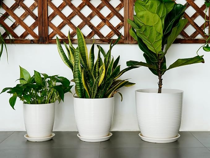 12 Inch Ceramic Planter Pot, Large Planter Pot with Drainage Hole and Saucer Round Flower Pot for Indoor Outdoor Plants, White