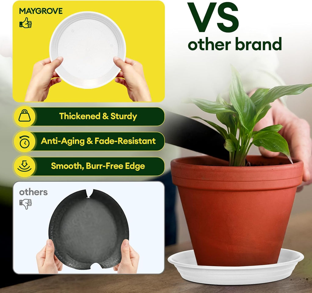 6 Pack Plant Saucer, 8 10 12 inch Plant Saucers for indoor, Heavy Duty Plastic Plant trays for pots, Grow Bags, Bird Baths, Flower Drip Trays for Indoor and Outdoor Uses (12", White)