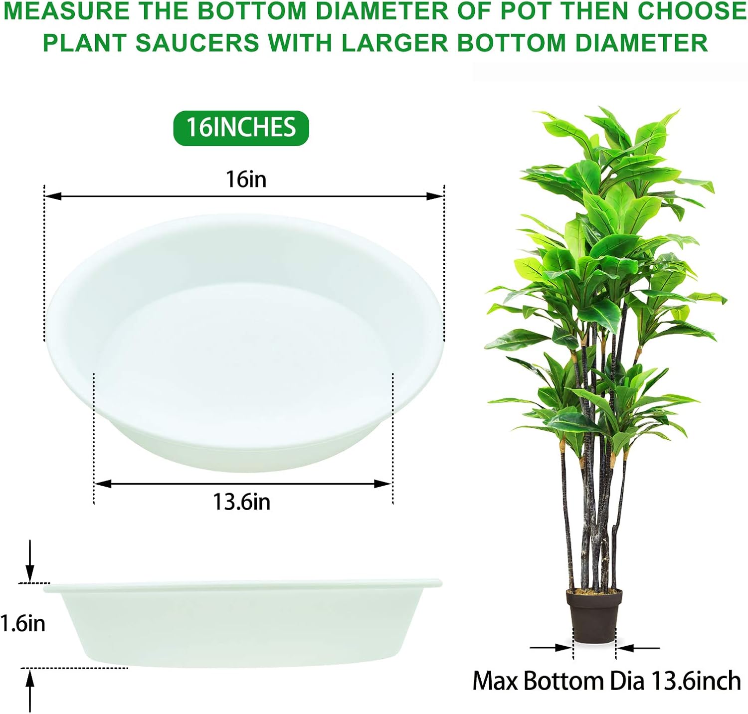 3 Pack Plant Saucer Heavy Duty Sturdy Drip Trays for Indoor and Outdoor (16 Inch, White)