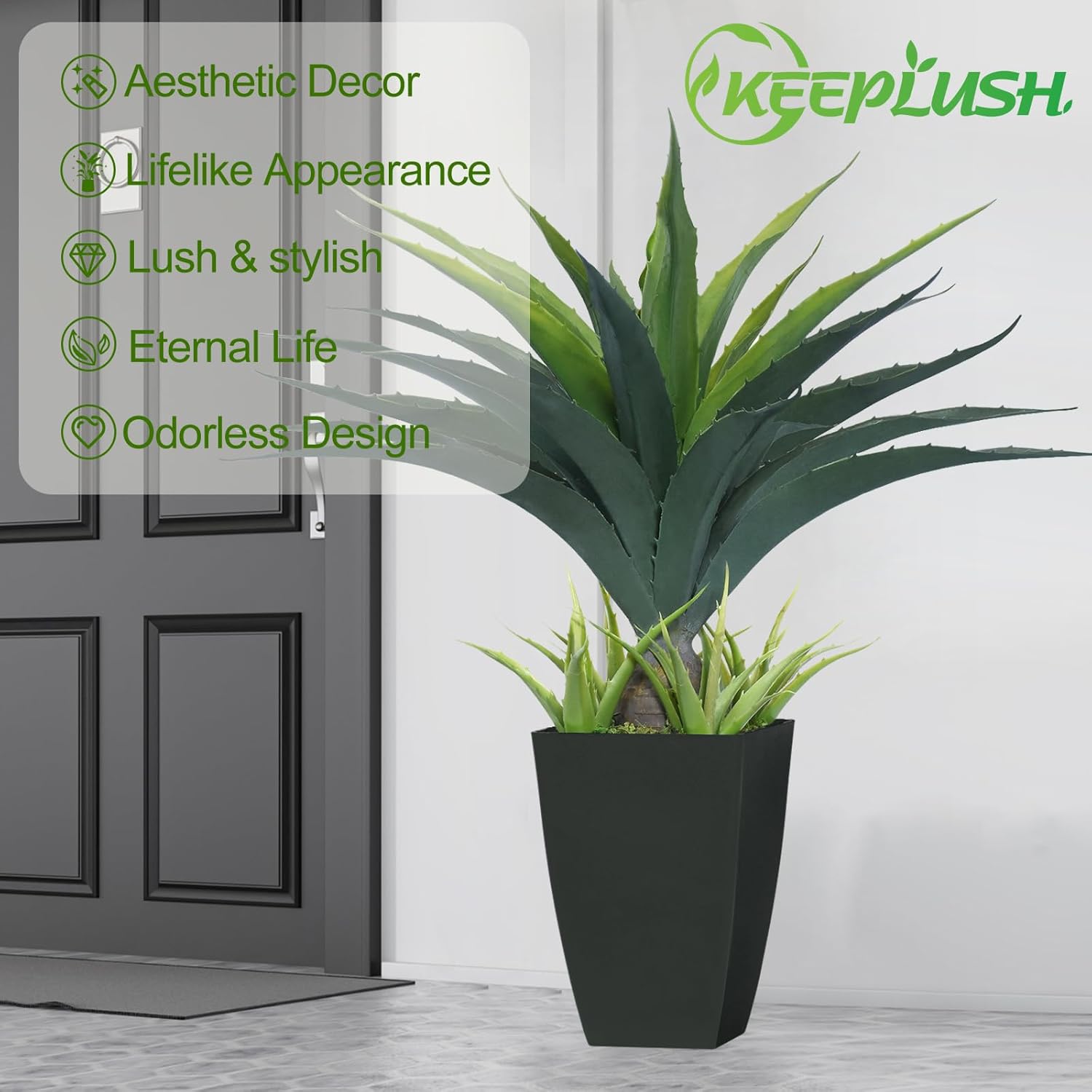 Artificial Spiked Agave Plant 2.5ft, 30 Inch Tall Fake Aloe Vera Plants in Black Pot, Fake Floor Plant Indoor Outdoor for Front Porch Patio Home Office Door Step Decor 1PCS