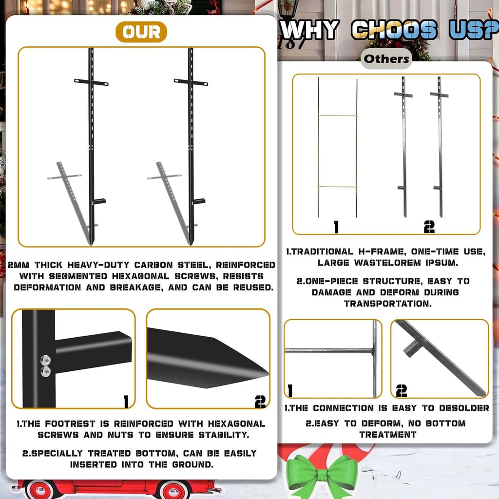 5 Pcs 46 inchens T-Bar Yard Sign Stakes Heavy Duty Metal Stake Yard Sign Holder/Black Steel Powder Coated Sign Posts for Outside/ 2mm Thickness Rust-Proof Outdoor Sign Holder for Outdoor Lawn Yard