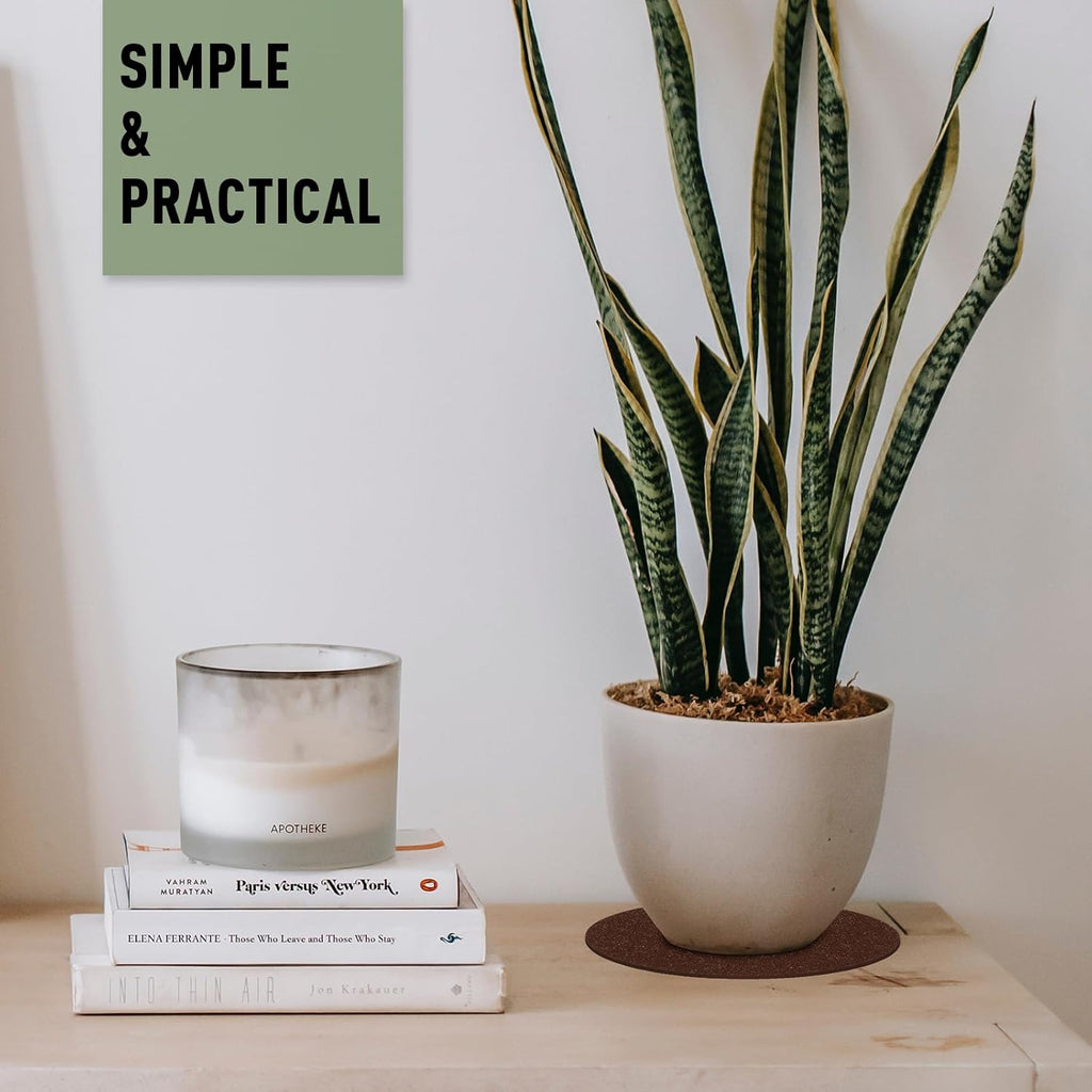 Patelai Plant Coasters 4 Sizes Felt Cork Plant Reversible Round 4/6/ 8/10 Inch Fabric Cork Trivets Pads for Drinks Absorbent Waterproof Tray Pot for House Indoor(Dark Brown, Charcoal,16 Pieces)