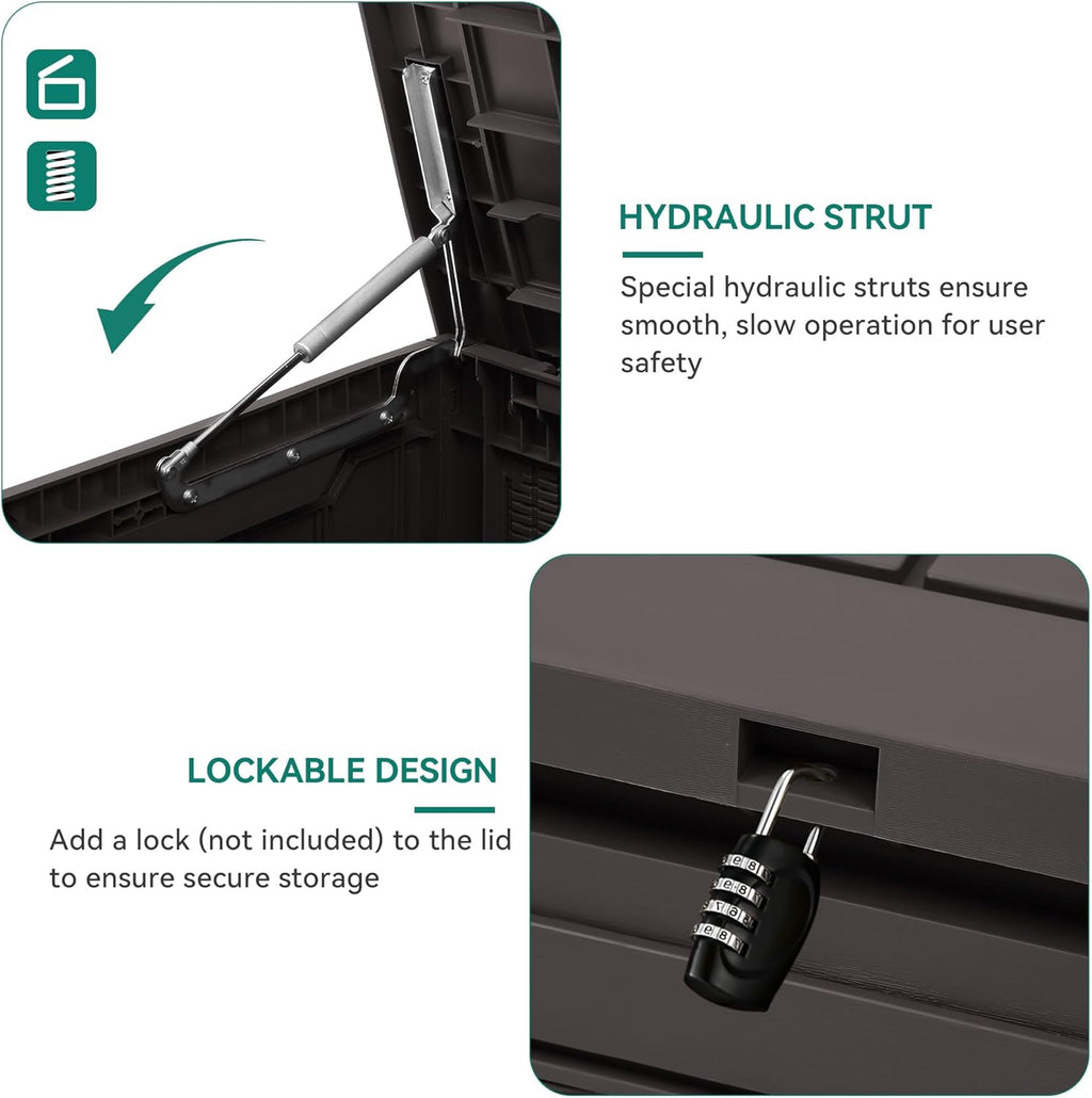 YITAHOME 80 Gallon Resin Deck Box, Weather Resistant Outdoor Rattan Storage Box, Lockable Indoor Outdoor Storage for Supplies and Essentials, Dark Brown