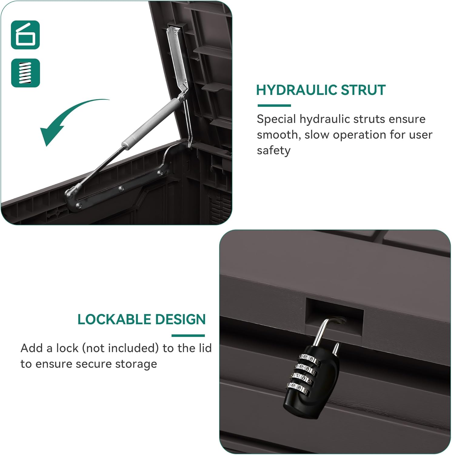 YITAHOME 80 Gallon Resin Deck Box, Weather Resistant Outdoor Rattan Storage Box, Lockable Indoor Outdoor Storage for Supplies and Essentials, Dark Brown