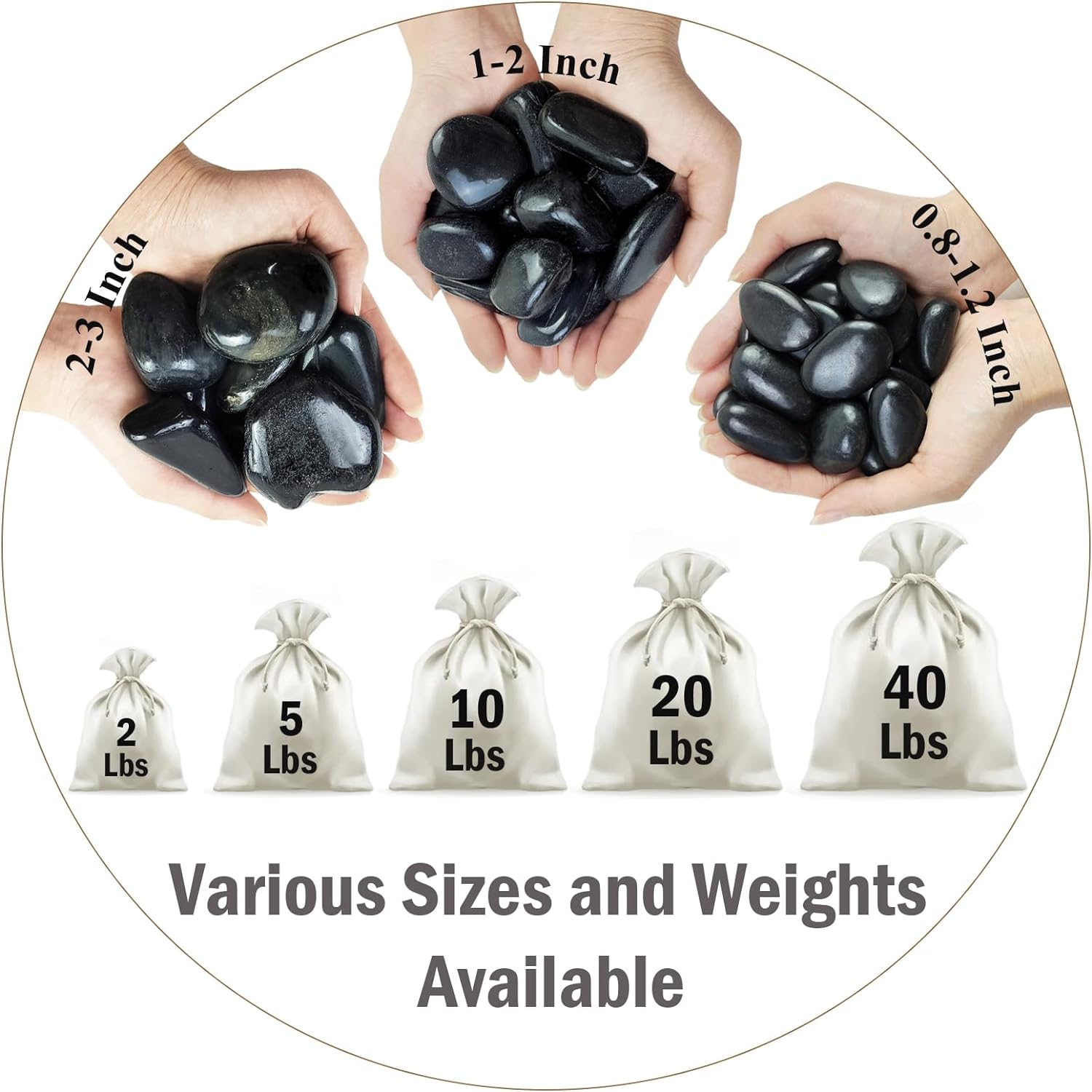 10 lbs Black Pebbles for Plants, 2-3 inch Large River Rocks for Plants, Decorative Stones for Planters Vase Aquarium Fish Tank and Outdoor Garden Landscaping
