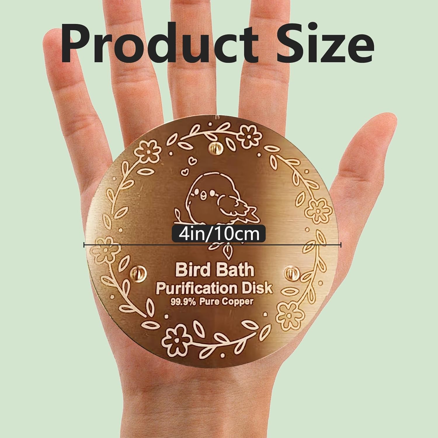 Bird Bath Copper Plate, 4 inches with 0.6mm Thickness, 99.99% Pure Copper Cleaning Plate Three Point Support,Offers Physical Safe Water Purification,Suitable for Outdoor Bird Bath (2 Pack)