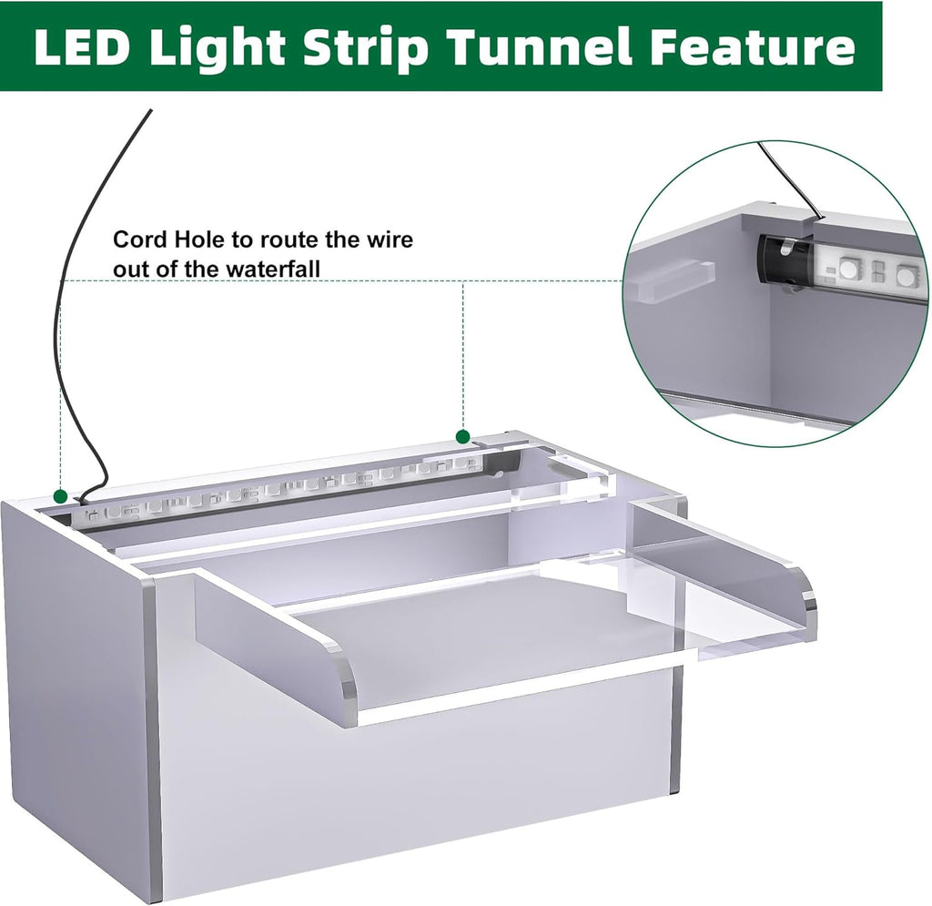 Waterfall Pool Fountain, LONGRUNNEW Transparent Acrylic Pool Waterfall Spillway, 9.06 Inches Pool Water Feature for Garden Patio, Backyard Koi Pond Decor