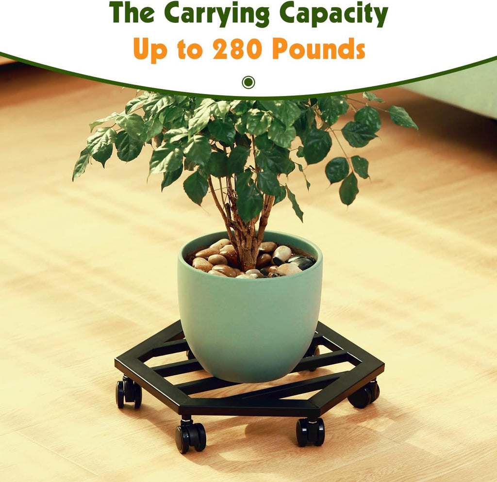 1 Pack 13 inches Large Metal Plant Caddy with Wheels Rolling Plant Stands Heavy-duty Wrought Iron Plant Roller Movers Indoor Outdoor Wheeled Plant Dolly with Casters Tray Coaster, Hexagon black