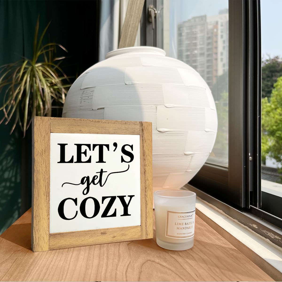 Inspirational Wood Signs, Box Wood Plaques Desk Décor, Farmhouse Home Decor Sign for Shelf, Family Table Decor for Kitchen Bedroom Dining Room, Living Room Decor, Housewarming Gift, Let's Get Cozy D