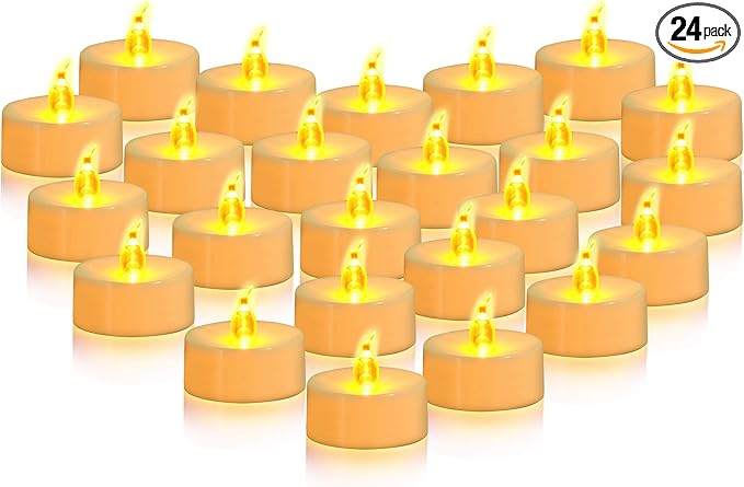 JOSU LED Tea Lights Candles [24 Pack] Flameless Candles, Realistic Battery Operated Candle, Flickering Bright Tealights with Warm Yellow Light for Party, Wedding, Valentine's Day