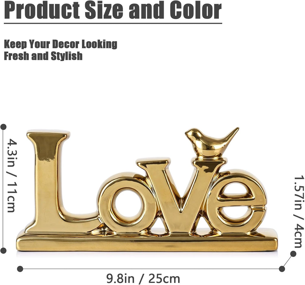 Love Sign Decoration - Gold Bird Sculpture Personalized Love Decor for Home, Living Room, Bedroom, Desktop & Cabinets