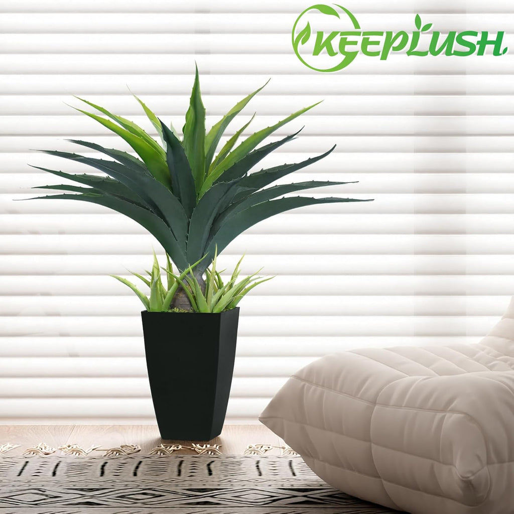 Artificial Spiked Agave Plant 2.5ft, 30 Inch Tall Fake Aloe Vera Plants in Black Pot, Fake Floor Plant Indoor Outdoor for Front Porch Patio Home Office Door Step Decor 1PCS