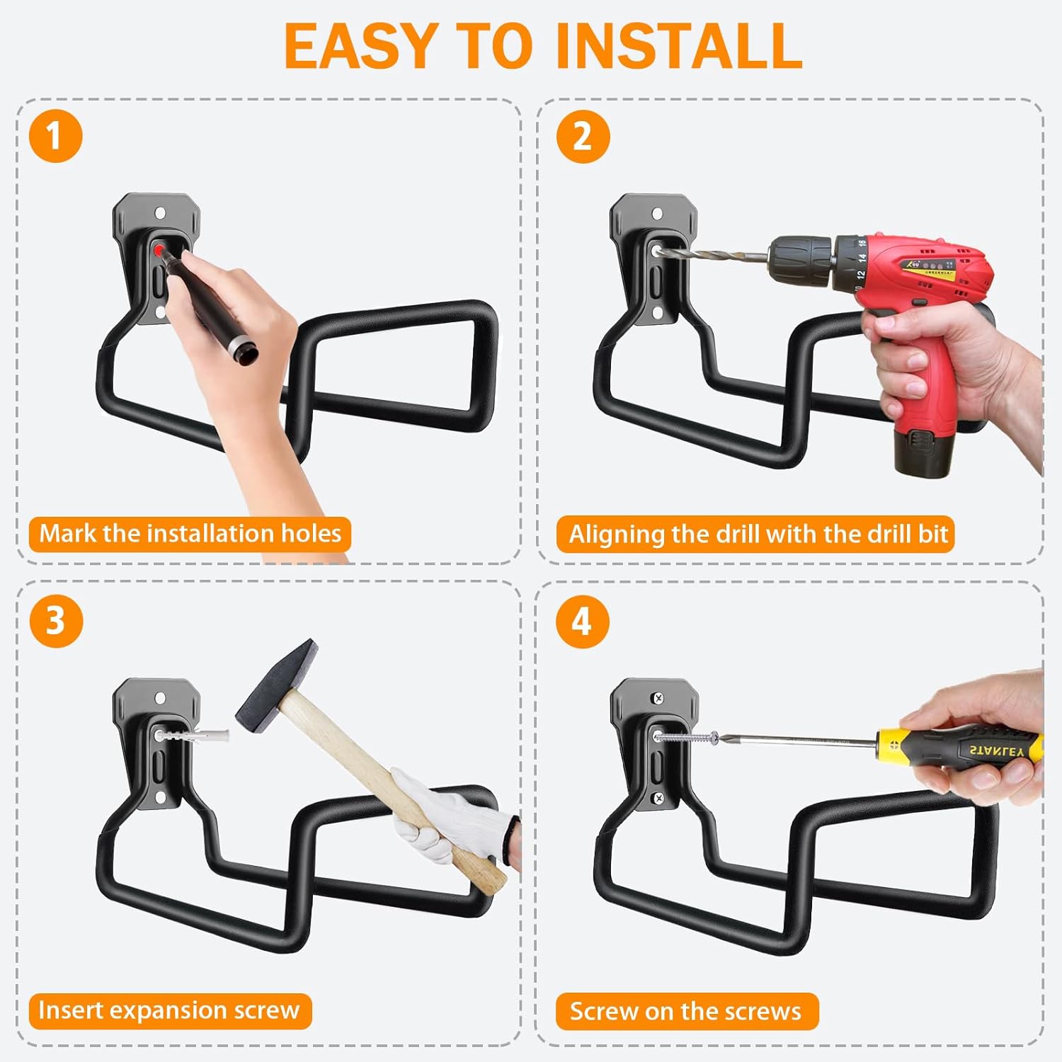 WaterHose Holder, 2 Pack Heavy Duty Wall Mount, Metal Hose Reel, Sturdy Hose Hanger Rack Stand for Outdoor Yard & Garage Storage