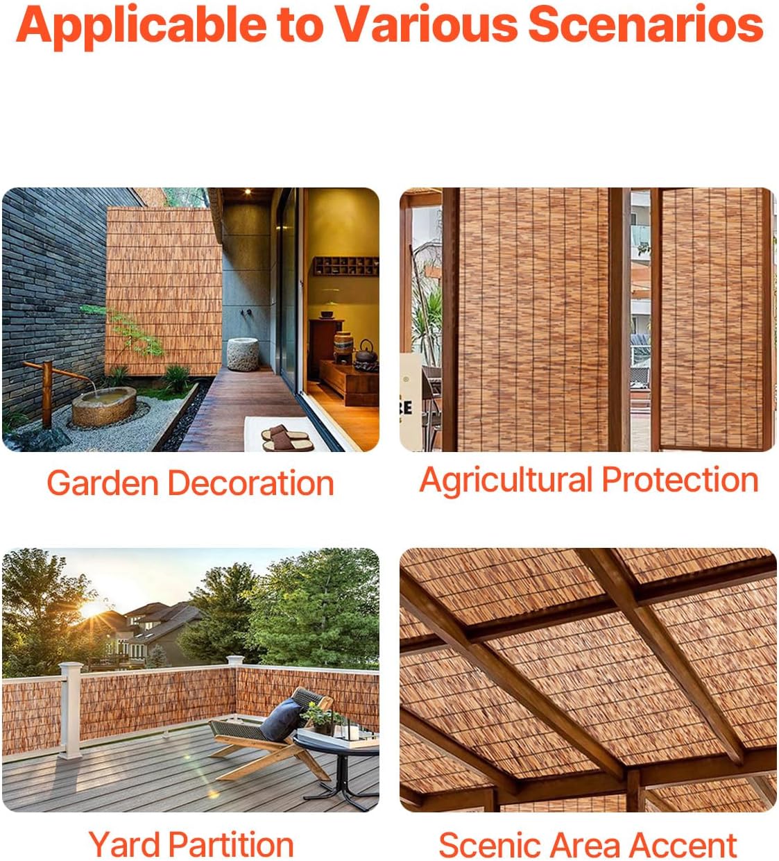 VEVOR Natural Reed Fencing, 4ft x 16.4 ft, Decorative Bamboo Privacy Screen,Reed Fence Roll Patio Decorative Fences Reed Screen Curtain for Garden Backyard Patio Balconies,Brown