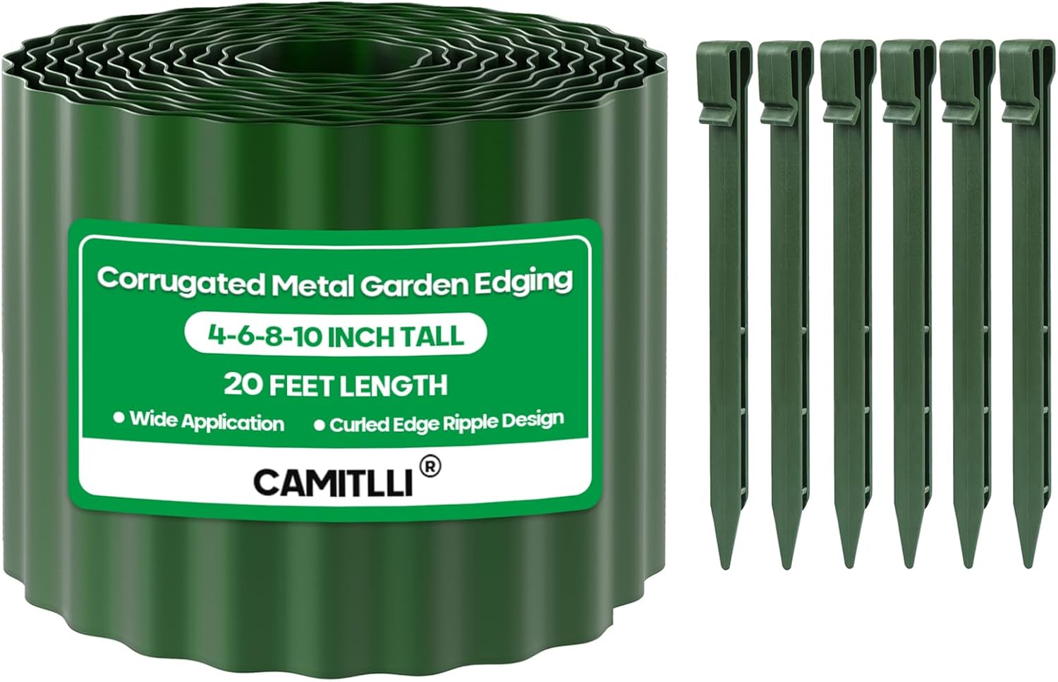 Corrugated Metal Garden Edging,Sturdy Tall Landscape Edging Borders with 6pcs Anchor Stakes, Perfect DIY for Flower Beds, Lawn and Pathway,Tree Surrounds,Paver Edges (Green 8"×20FT)