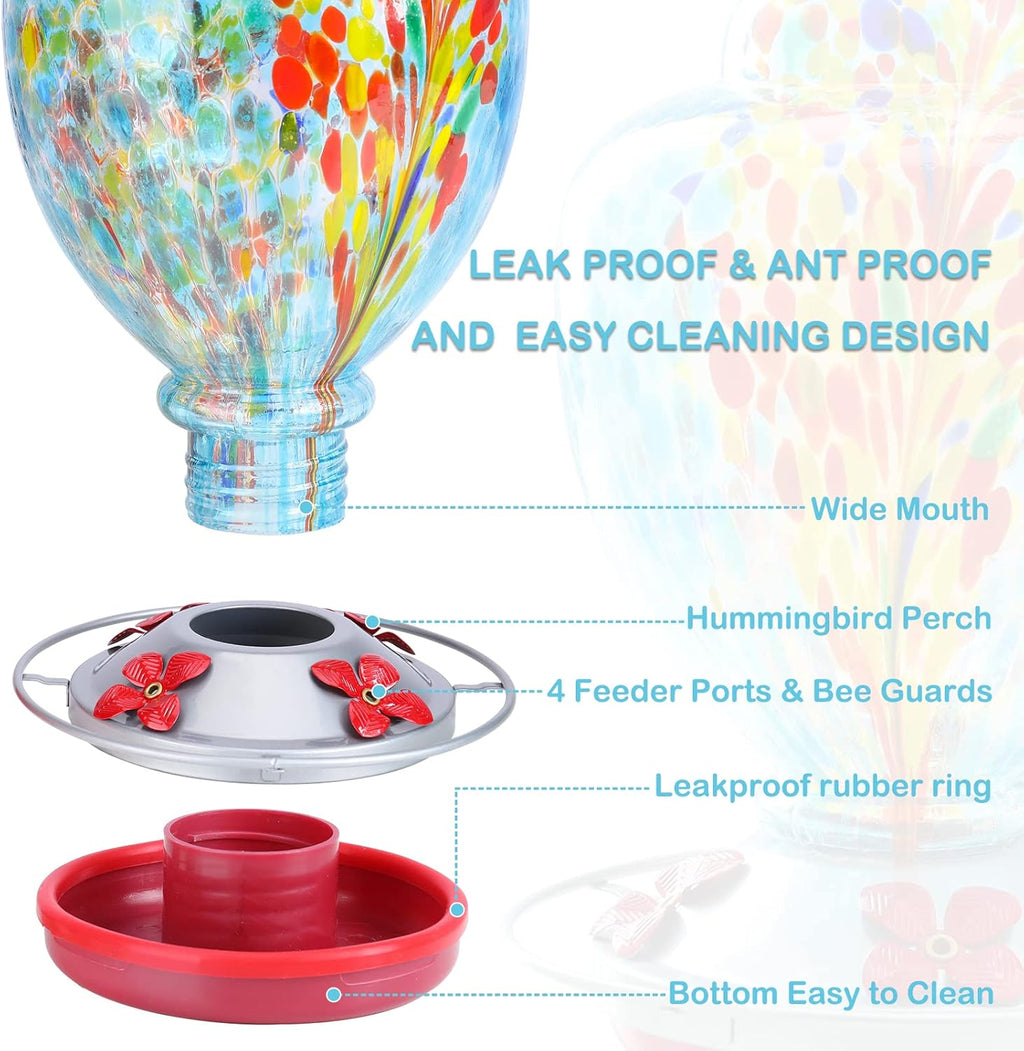 Yinns Glass Hummingbird Feeder for Outdoor Hanging Ant and Bee Proof, Hand Blown Glass Feeder with Ant Moat, Backyard Decoration, Garden Gifts for Women