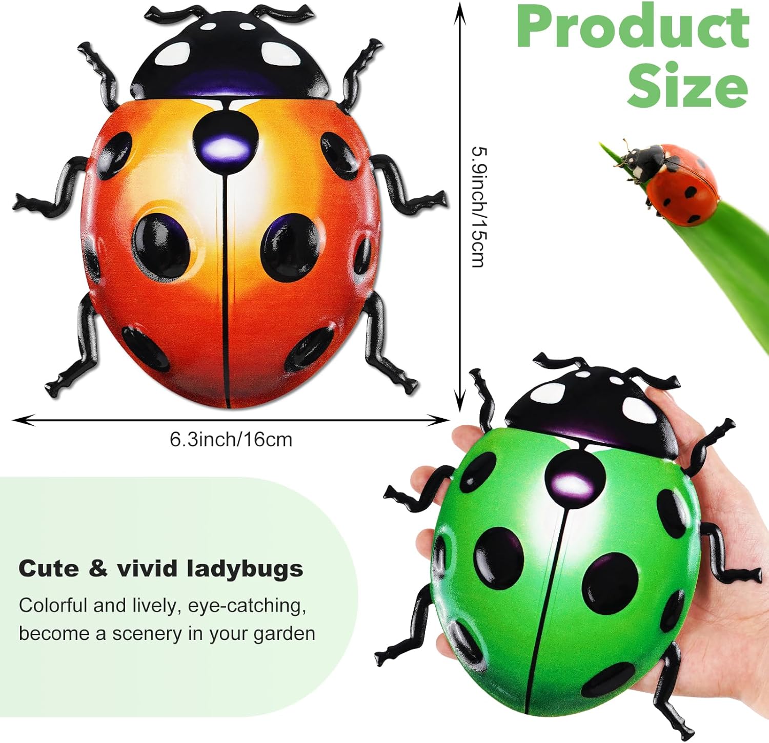 ULENDIS 4 PCS Cute Metal Ladybugs Wall Art Decor, 6.3 Inch Large Outdoor Wall Art Patio Fence Decorations, Colorful Yard Art Lawn Ornaments for Backyard Balcony